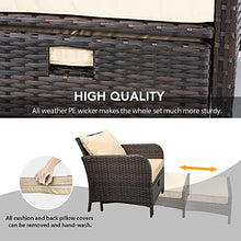 Load image into Gallery viewer, LeveLeve Balcony Furniture 5 Piece Patio Conversation Set, PE Wicker Rattan Outdoor Lounge Chairs with Soft Cushions 2 Ottoman&Glass Table for Porch, Lawn-Brown Wicker (Sand)