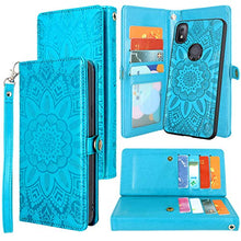 Load image into Gallery viewer, Harryshell Detachable Magnetic 12 Card Slots Wallet Case PU Leather Flip Protective Cover Wrist Strap for T-Mobile Revvl 4 (Not fit REVVL 4+ Plus/REVVL 5G)(Flower Blue)