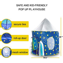 Load image into Gallery viewer, LINGLING Play Tent with Crawl Tunnel-Space Themed Pretend Play Tent-Space Play House-Spaceship Tent for Kids-Foldable Pop Up Star Play Tent Blue