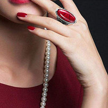 Load image into Gallery viewer, Charming 925 Sterling Silver Cubic Zirconia Ring with Red Synthetic-Turquoise Stone Size 7