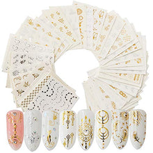 Load image into Gallery viewer, Ocealux Gold Silver Nail Art Stickers 30 Sheets Metallic Water Transfer Decals Feather Flower Spider Butterfly Lace Dream Catcher Design Decal For Nails Decoration Nail Art Manicure Slider