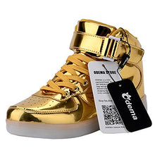 Load image into Gallery viewer, Odema Women High Top USB Charging LED Shoes Flashing Sneakers, Gold, 8 B(M) US