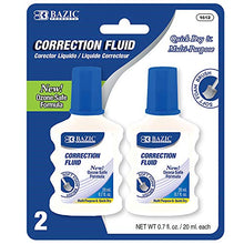 Load image into Gallery viewer, BAZIC Correction Fluid (0.7 oz / 20 ml), Foam Brush Applicator, Instant Corrections Pen White Out Wipe Out Liquid (2/Pack), 1-Pack