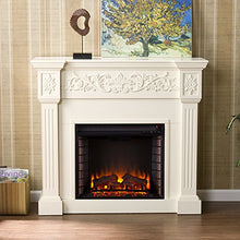Load image into Gallery viewer, SEI Furniture Calvert Electric Carved Floral Trim Fireplace, Ivory