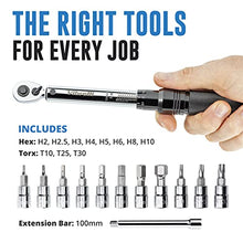 Load image into Gallery viewer, Vibrelli Bike Torque Wrench Set - 1/4 Inch Drive - 2 to 20nm, 0.1 Nm Micro - Essential MTB & Bicycle Torque Wrench Tools. Hex/Allen 2-10, Torx 10-30, 100mm Extension Socket, Storage Case