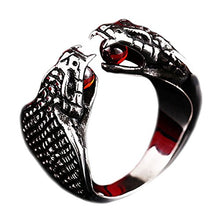 Load image into Gallery viewer, PAMTIER Men's Stainless Steel Gothic Punk Cobra Snake Ring with Ruby Gemstone Size 7