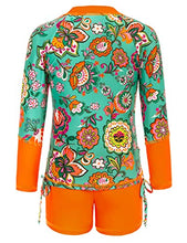 Load image into Gallery viewer, GRACE KARIN Girls Rash Guard Swimsuit Girls Long Sleeve 2-Piece Boyshort Swimwear Orange 6Y