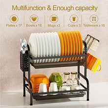 Load image into Gallery viewer, Dish Drying Rack, Swedecor 2 Tier Rust-Resistant Dish Rack Small Dishes Drainer with Drain Board Tray, Glass Holder and Utensil Holder for Kitchen Counter, Black