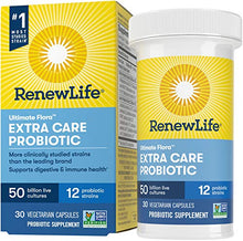 Load image into Gallery viewer, Renew Life Adult Probiotics 50 Billion CFU Guaranteed, 12 Strains, For Men & Women, Shelf Stable, Gluten Dairy & Soy Free, 30 Capsules, Ultimate Flora Extra Care- 60 Day Money Back Guarantee