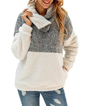 Load image into Gallery viewer, KIRUNDO 2019 Women’s Winter Lapel Sweatshirt Faux Shearling Shaggy Warm Pullover Zipped Up with Pockets Outwear (Small, Style2-Grey)