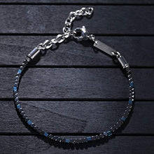 Load image into Gallery viewer, QLEESI Hematite Bracelet Designs from Italy, 6.99Inches - 8.59Inches, 2mm Natural Black Bead Cuff with Adjustable Lobster Clasp, Magnetic Hematite Bangle for Mens and Womens (Blue Plated)