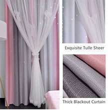Load image into Gallery viewer, Yancorp Curtains for Girls Bedroom Kids Curtain Hollow-Out Star Window Nursery Curtain 63 inches Length Room Darkening Grommet 2 Layers (Pink Grey, W52 X L63)