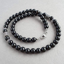 Load image into Gallery viewer, 8mm Black Onyx Mens Necklace, Sterling Silver Accents, 18-24in Custom Length - Handcrafted in USA