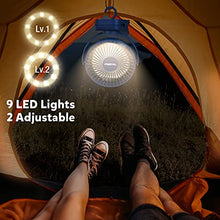 Load image into Gallery viewer, Clip on Fan 65 Hours Portable Desk Fan Rechargeable with LED Lights & Hooks 11800 Capacity Battery Operated Fan with Clips Small Desk Fan Mini Fans for Tents Travel Outdoor Camping Golf Cart Emergency