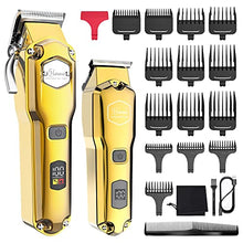 Load image into Gallery viewer, Hatteker Hair Clipper & Trimmer Set for Men IPX7 Waterproof Cordless Barber Clipper for Hair Cutting Kit with T-Blade Trimmer Beard Trimmer Kids Clipper Professional USB Rechargeable (Gold)