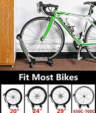 Load image into Gallery viewer, Clothink Foldable Bicycle Storage Stand, Bike Floor Parking Rack Wheel Holder for Garage Indoor for Mountain and Road Bike