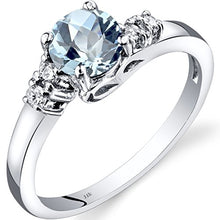Load image into Gallery viewer, 14K White Gold Aquamarine Diamond 5 Stone Ring 0.75 Carats Size 6