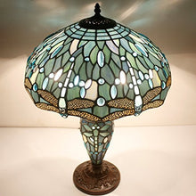Load image into Gallery viewer, Tiffany Lamp 24 Inch Tall 3 Light Pull Chain Sea Blue Stained Glass Dragonfly Style Lampshade Beside Desk Table Lamp Antique Night Light Base for Living Room Coffee Table Bedroom S147 WERFACTORY