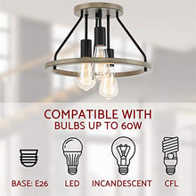 Load image into Gallery viewer, Kira Home Sullivan 14" 3-Light Rustic Farmhouse Flush Mount Ceiling Light, Metal Drum Shade, Smoked Birch Wood Style + Black Finish