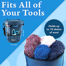 Load image into Gallery viewer, BeCraftee Crochet Bag - Large Craft Organizer to Store Crocheting & Knitting Supplies - Portable Yarn Storage with 7 Pockets for Tools, Shoulder Strap and Handle - Blue