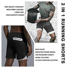 Load image into Gallery viewer, Leidowei Men's 2-in-1 Gym Running Shorts, Lightweight Workout Athletic Training 7" Short Pants (Dark Grey, Medium)