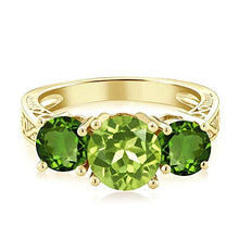 Load image into Gallery viewer, Gem Stone King 2.35 Ct Green Peridot Chrome Diopside 18K Yellow Gold Plated Silver 3-Stone Ring (Size 7)