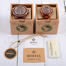 Load image into Gallery viewer, Bewell ZS-100B Wooden Watch Quartz Movement Couple Watches Date Display His and Hers Wristwatches Set