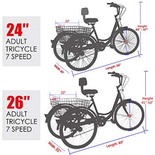 Load image into Gallery viewer, MOPHOTO Adult Tricycles 7 Speed 24/26 Inch Three Wheel Bike Cruiser Trike with Low-Step Through Frame/Large Basket/Backrest Saddle for Men, Women, Seniors