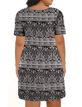 Load image into Gallery viewer, Plus Size Tshirt Dress for Women 3X Paisley Printed Summer Shift Dresses with Pockets Black