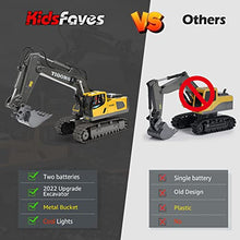 Load image into Gallery viewer, KidsFaves Remote Control Excavator Toys for Boys RC Excavator with 2 Rechargeable Batteries Metal Shovel Lights and Sounds 2.4Ghz Best RC Construction Toys Gifts Idea for Kids