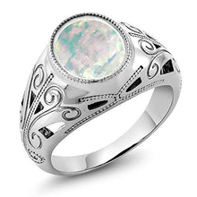 Load image into Gallery viewer, Gem Stone King 925 Sterling Silver Oval White Simulated Opal Men's Ring 4.00 Ct (Size 8)