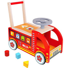 Load image into Gallery viewer, Pidoko Kids Ride On Fire Truck - Wooden Push and Pull Walker Cart - Balance Wagon Toy for Toddlers Boys & Girls age 18 Months and up