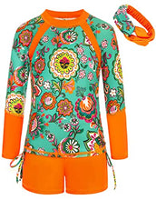 Load image into Gallery viewer, GRACE KARIN Girls Rash Guard Swimsuit Girls Long Sleeve 2-Piece Boyshort Swimwear Orange 6Y