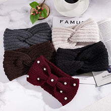 Load image into Gallery viewer, Whaline 5 Pieces Knit Headbands Winter Ear Warmers, 4 Elastic Turban Head Wraps and 1 Pearl Crochet Hair Band, Hair Scrunchies Scarves for Women Girls (Autumn&Winter Colors)