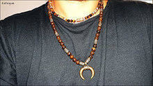 Load image into Gallery viewer, Men Long necklace - Long Gemstones necklace - Moon Brass Pendant - Men Neckless - Gift for men - Long necklace - Men jewelry - Men Neckless