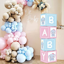 Load image into Gallery viewer, Elephant Baby block Boxes for Birthday Party Decorations, Elephant Gender Reveal Decorations – 4 Pink and Blue BABY Balloon Boxes With Elephant Printed, Babyshower Decorations for Boys Girls First Birthday