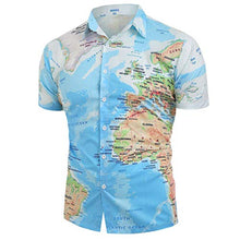 Load image into Gallery viewer, Cool1980s Mens World Map Print Stylish Button Down Short Sleeve Shirt & Printing Shirt Top Blouse (Blue, XXL)
