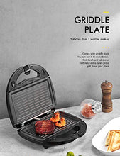 Load image into Gallery viewer, Yabano Sandwich Maker, Waffle Maker, Sandwich Grill, 3-in-1 Detachable Non-stick Coating, LED Indicator Lights, Cool Touch Handle, Anti-Skid Feet, Black