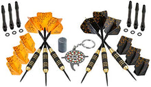 Load image into Gallery viewer, CC-Exquisite Professional Steel Tip Darts Set - 6 x 22g Brass Barrels with 12 Flights Standard/Slim, 12 Aluminum Shafts 35/48mm, 12 O-Rings, Dart Tool, Dart Sharpener and Case (Black & Gold)