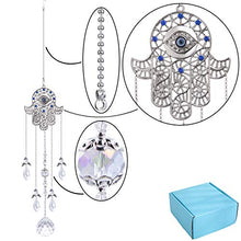 Load image into Gallery viewer, YU FENG Hanging Clear Crystal Suncatcher Ornaments with Hamsa Hand and Blue Evil Eye Protection Charm,Angel Style Chandelier Crystal Beads Chain