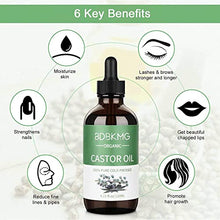 Load image into Gallery viewer, Organic Castor Oil, Castor Oil for Hair Growth Eyelashes Eyebrows, 100% Pure Cold Pressed Castor Oil for Eyelashes,Hair Growth,Beard,Body,Face, Skin Care,Healthy Nail,FREE Mascara Brush & Tube (4oz)