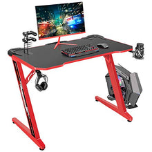 Load image into Gallery viewer, Flamaker Gaming Desk Gaming Table Computer Desk Gamer Table Z Shape Game Station with Large Carbon Fiber Surface, Cup Holder & Headphone (Red)