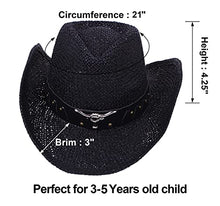Load image into Gallery viewer, Simplicity Black Cowboy Hat Cowgirl Straw Cowboy Hat for Kids with Metal Bull Décor for 3-5 Years Old Child, Black