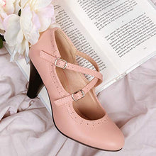 Load image into Gallery viewer, J. Adams Reece Heels for Women - Nude Faux Leather Round Toe Pumps - 8