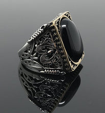 Load image into Gallery viewer, KAR 925K Stamped Sterling Silver Black Onyx Large Men's Ring I1O Gift for Him (12.25)