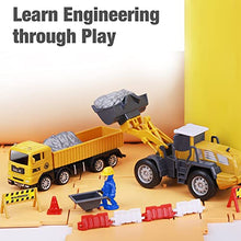 Load image into Gallery viewer, iPlay, iLearn Construction Site Vehicles Toy Set, Kids Engineering Playset, Tractor, Digger, Crane, Dump Trucks, Excavator, Cement, Steamroller, Birthday Gift for 3 4 5 Year Old Toddlers Boys Children