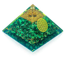 Load image into Gallery viewer, Malachite Orgone Pyramid - Crystals and Healing Stones - Positive Energy Generator Orgonite Pyramid - EMF blocker - Meditation Crystals and Healing Stones- Flower of Life - Orgonite Pyramid