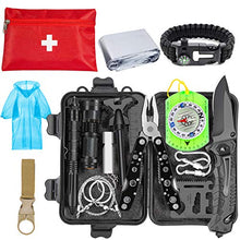 Load image into Gallery viewer, Emergency Survival Kit 37 in 1, Survival Gear Tool Kit SOS Survival Tool Emergency Blanket Tactical Pen Flashlight Pliers Wire Saw for Wilderness Camping Hiking First Aid Survival Kit for Earthquake