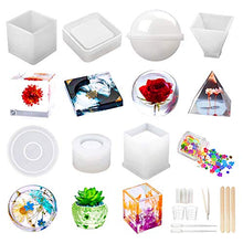 Load image into Gallery viewer, Resin Molds Silicone Kit 20Pcs,Epoxy Resin Molds Including Sphere,Cube,Pyramid,Square,Round, Used for Create Art,DIY,Ashtrays,Coasters,Candles.Bonus Decorative Sequins and The Complete Set Tools