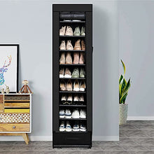 Load image into Gallery viewer, Shoes Rack,10 Tier Tall Shoe Rack - Narrow Shoe Rack with Storage Box,Fabric Covered Shoe Rack,Metal Shoe Rack Organizer,Shoe Racks for Closets,Stackable Shoe Rack,Shoe Stand,Shoe Shelf Storage(Black)